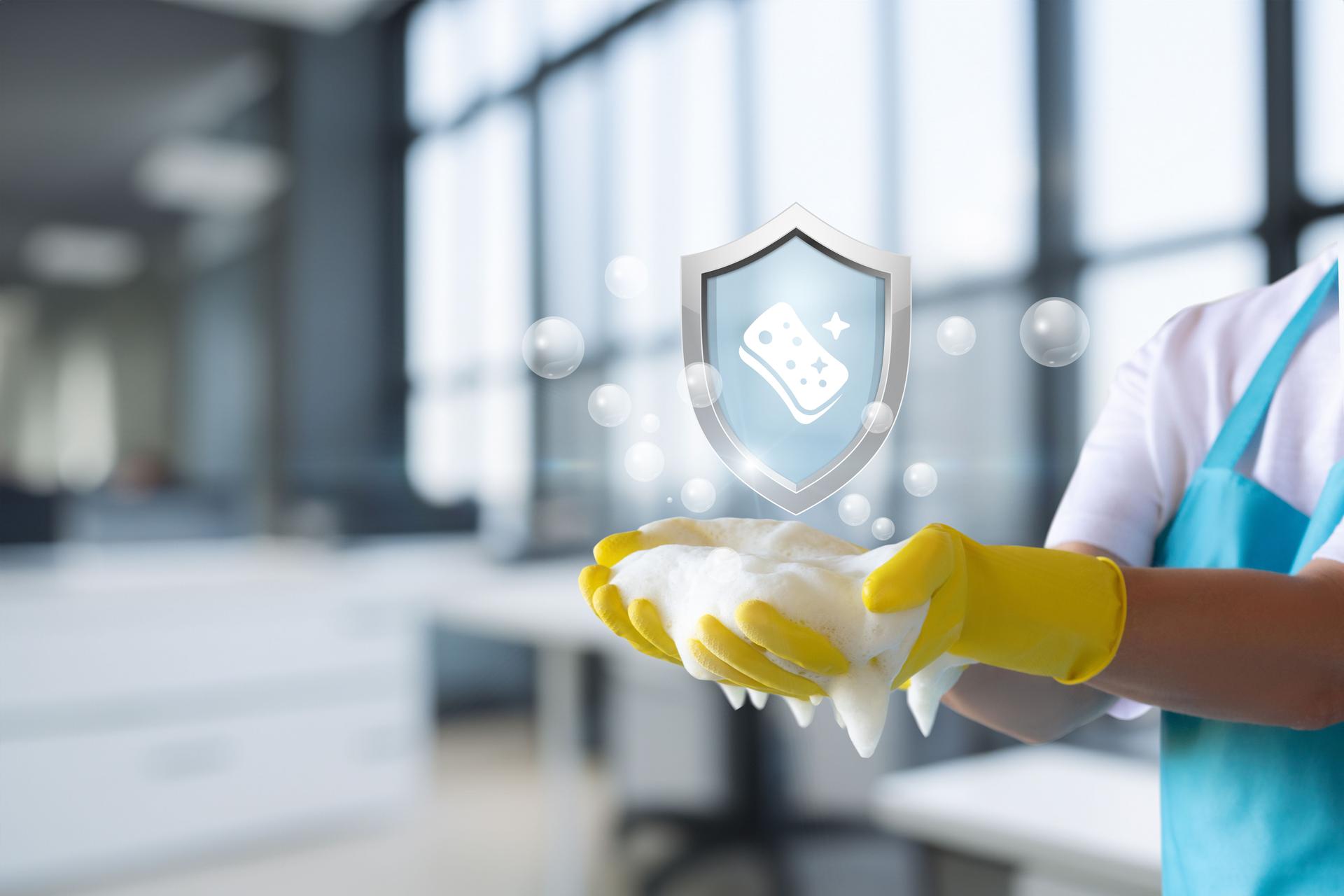 Cleaners are cleaning the parking lot with a machine